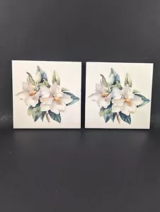2 Vintage Magnolia Tile Trivets by Home & Garden Party - Signed 6.25" - Picture 1 of 10