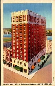 Postal de lino de colección Little Rock Arkansas AR Hotel McGehee Main at Markham años 30 - Imagen 1 de 2