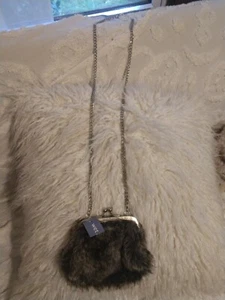 NWT WET SEAL GRAY BROWN  FAUX FUR CROSS BODY MINI PURSE - Picture 1 of 4