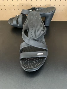 Crocs Patricia Slip On Wedge Comfort Sandals Womens 9 Black Waterproof Preowned - Picture 1 of 17