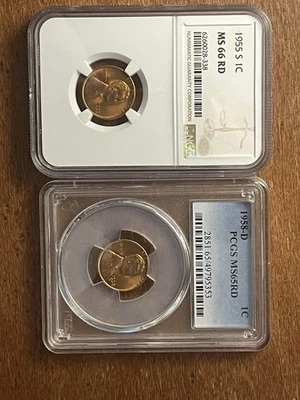 Wheat Penny Cents NGC 1955 Ms66 RD And PCGS 1958 D MS65RD - Image 1 of 4