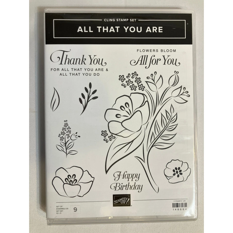 Juego de estampillas Stampin Up All That You Are Cling flor gracias feliz cumpleaños Foto 1 de 4