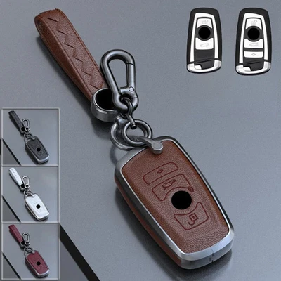Zinc Alloy Leather Car Key Fob Case Cover For BMW 1 2 3 4 5 6 X2 F10 F30 M5 F15 - Image 1 of 4