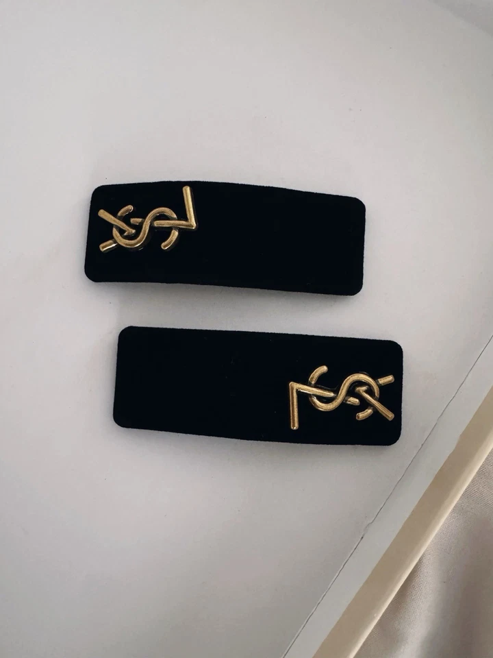 Clip de pelo vintage de terciopelo de lujo ySL Yves Saint Laurent 2 piezas Foto 1 de 3