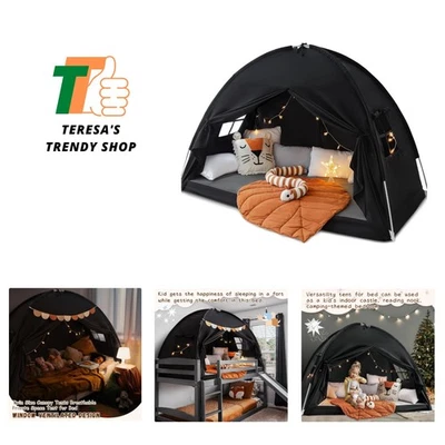 Cama tamaño doble toldo cama tiendas tienda de campaña de ensueño en cama privacidad espacio apagón dormir... Foto 1 de 4