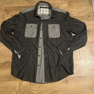 SEAN JOHN Shirt Mens XL Black & Gray Flip Cuff Long Sleeve Button - Picture 1 of 13