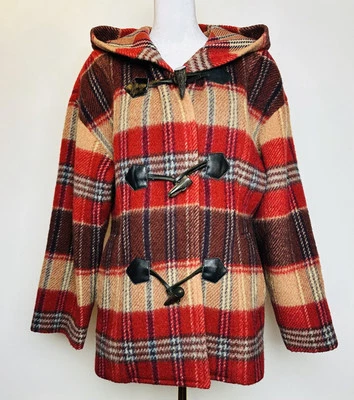 Vtg Claude Cross Plaid Wool Duffle Jacket Deer Antler Button Coat Japanese Sz M - Image 1 of 4