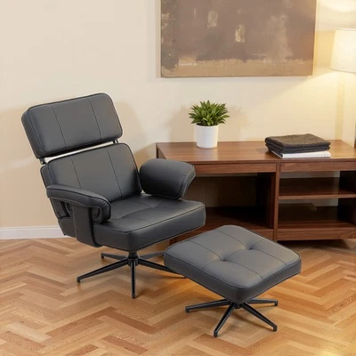 HOMCOM Relaxsessel mit Hocker, Verstellbare Kopfstütze, Liegefunktion Schwarz - Bild 1 von 4
