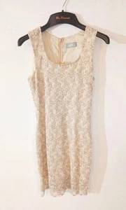 Wallis Size 12 Gold Lace Party Wedding Evening Holiday Dress. VGC - Picture 1 of 5