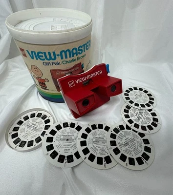 Paquete de regalo Charlie Brown Viewmaster vintage años 70 con 6 tiras de película Snoopy Linus Lucy Foto 1 de 4