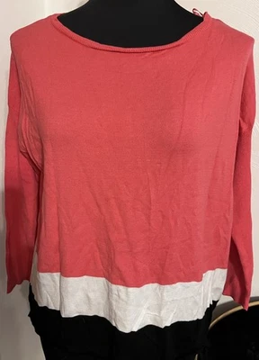 Joseph A. Sweater Women L 3/4 Sleeve Cotton Rayon Pink Black White - Image 1 of 4