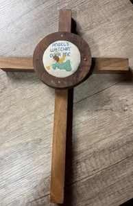 De Colección Modernista Milenio Madera Cruz Religiosa Estilo MCM Diseño Puntada Ángel - Imagen 1 de 3