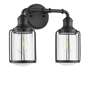 Lincoln Woods 2 Light Matte Black Industrial Bathroom Vanity Light with Cage ... - Picture 1 of 9