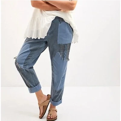 Jeans Anthropologie Pilcro The Camp Wanderer Patchwork Bordados Azul Talla 25 Foto 1 de 4