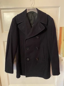 Vintage 1972 U S Navy Pea Coat Overcoat 36R 100% Melton Wool Navy Blue - Picture 1 of 6