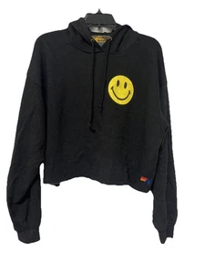 SUDADERA SUDADERA CON CAPUCHA AVIATOR NATION Mujer Pequeña Recortada NEGRO CARA FELIZ J6 - Imagen 1 de 10