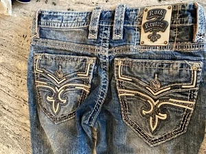 Rock Revival Jeans Mens Size 30x31 Ecton Slim Boot Flap Pockets Embellishments - Picture 1 of 11