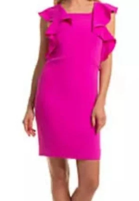 Vestido Trina Turk Rosa Fucsia Mini Sin Mangas Volantes Cambio Fiesta Talla Foto 1 de 4