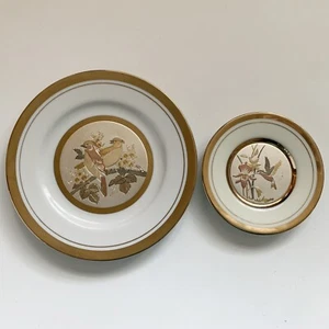 2 Vintage Japanese Chokin Plates Hummingbird Birds 4” 6” Etched Gold Edge - Picture 1 of 13