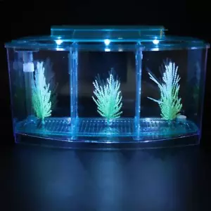 3Grid Acrylic Clear Betta Fish Tank LED Light Mini Desktop Office Aquarium New - Picture 1 of 12