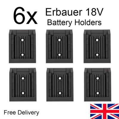 6x Erbauer EXT 18V Battery Holder (Black) - Wall Mount, Worktop