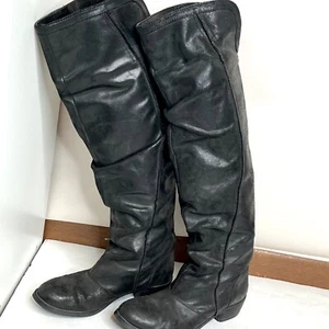 Kurt Geiger Over the Knee Riding Boots Size 37 7 Black Leather Cinched Zipper - Picture 1 of 16