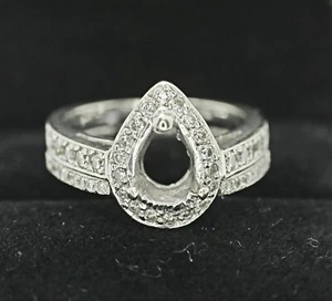 14K WEISSGOLD BIRNENFÖRMIGER SCHLIFF HALBMONTIERT MIT DIAMANTEN 6,75 US - Bild 1 von 5