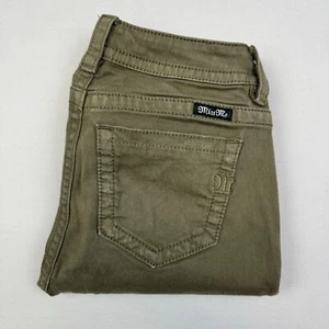 Miss Me Standard Skinny Jeans Womens 26 Army Green Casual Stretch Distressed - Picture 1 of 8