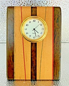 Handmade Small Artisan Wood Side Table Quartz Clock w/Second Hand, New Battery - Picture 1 of 8