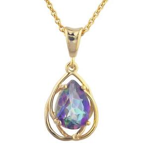 14Kt Yellow Gold Plated Natural Mystic Topaz Pear Teardrop Design Pendant