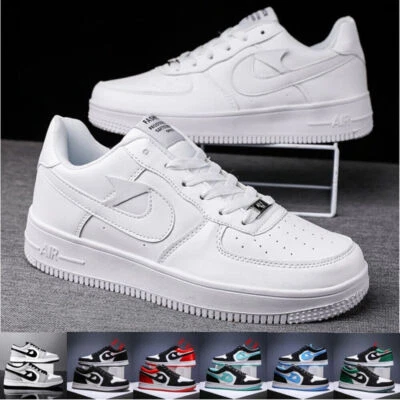 MENS WOMEN LEATHER SNEAKERS CASUAL TRAINERS AF1 WALKING RUNNING SPORTS GYM SHOES - Image 1 of 4