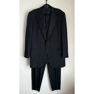 Ermenegildo Zegna Suit Mens Two Piece Worsted Wool Pinstripe Black IT 60 / US 50 - Picture 1 of 19