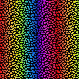 WILDCATS BY TIMELESS TREASURES RAINBOW ANIMAL SKIN ON BLACK COTTON FABRIC HY - Picture 1 of 2