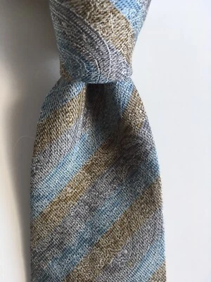 Corbata Nazareno Gabrielli Paisley Azul Taupe 50% Seda 50% Algodón L54" Italia Pa1136 Foto 1 de 4