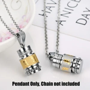 Stainless Steel Om Mani Padme Hum Buddhist Prayer Wheel Pendant - Picture 1 of 10