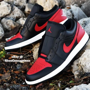 Nike Air Jordan 1 Low Shoes Black Varsity Red White 553558-067 Men's & GS Sizes - Picture 1 of 10