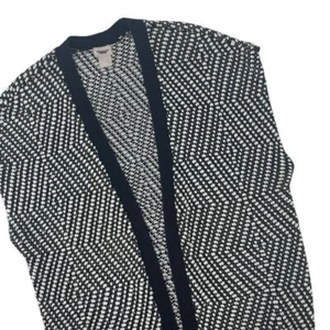 Chico's Black and White Sleeveless Duster Cardigan with Fringe Women's Size M - Picture 1 of 9