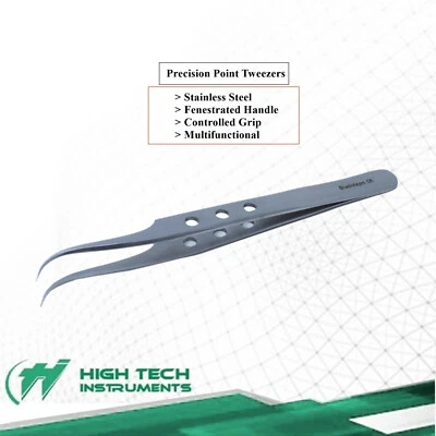 HTI Tweezers for Ingrown Hair Sharp Needle Point Angled Fenestrated Handle Surgical