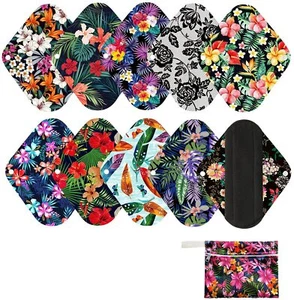 9 Pcs Bamboo Charcoal Cloth Menstrual Pads Reusable Sanitary Pads Panty Liners - Picture 1 of 9