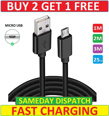 Long Micro USB Cable, 1M High Speed Data Sync Fast Charger Charging Lead Android - Image 1 of 4