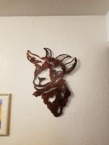 Wall Decor goat rustic metal farmhouse Garden Art Indoor Outdoor Patio Sculpture - Picture 1 of 4