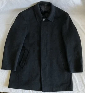 Lauren Ralph Lauren Tweed Black Men 44R Wool Blend Overcoat Trench Coat 5 Button - Picture 1 of 11