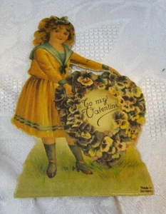 Alte Valentinstag Grüße an meinen Valentinstag Karte Antik Germany mit Mädchen - Bild 1 von 2