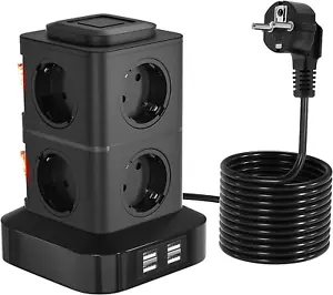 8 Fach Steckdosenleiste 4 USB Mehrfachsteckdose Steckdosenturm Multi Steckdosen - Bild 1 von 12