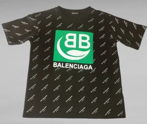 Balenciaga Bio Leaf Black T-Shirt All Over Logo Herren Small 100% Cotton Rare - Bild 1 von 10
