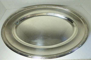 Large Christofle France Silverplated Oval Tray with Criss-Cross & Line Border - Picture 1 of 7