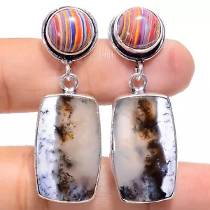 Dendrit Opal Regenbogen Kalsilizium Mode 925 Silber Ohrringe 1,8 Zoll ARE-2625 - Bild 1 von 3