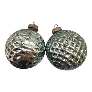 Vintage Shiny Brite Faded Silver Golf Ball Lot 2 Christmas Ornaments 2-Piece Set - Picture 1 of 6