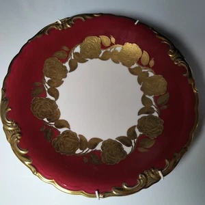 Schöner Wandteller mit Halterung Bavaria Germany Royal Waldershof Rot Gold Blume - Bild 1 von 8