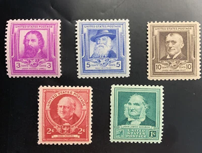 US #866-68, 870, and 874 Famous Americans - Mint OG NH VF-XF - Image 1 of 2